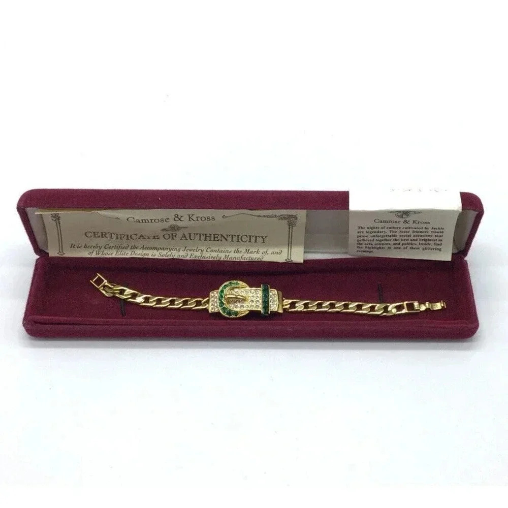 Camrose Kross JBK Green Emerald Clear Rhinestone Belt Bracelet COA Box 7"